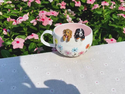 Custom Pet Figurine Mug with Name – Handmade Cat & Dog Ceramic Mug