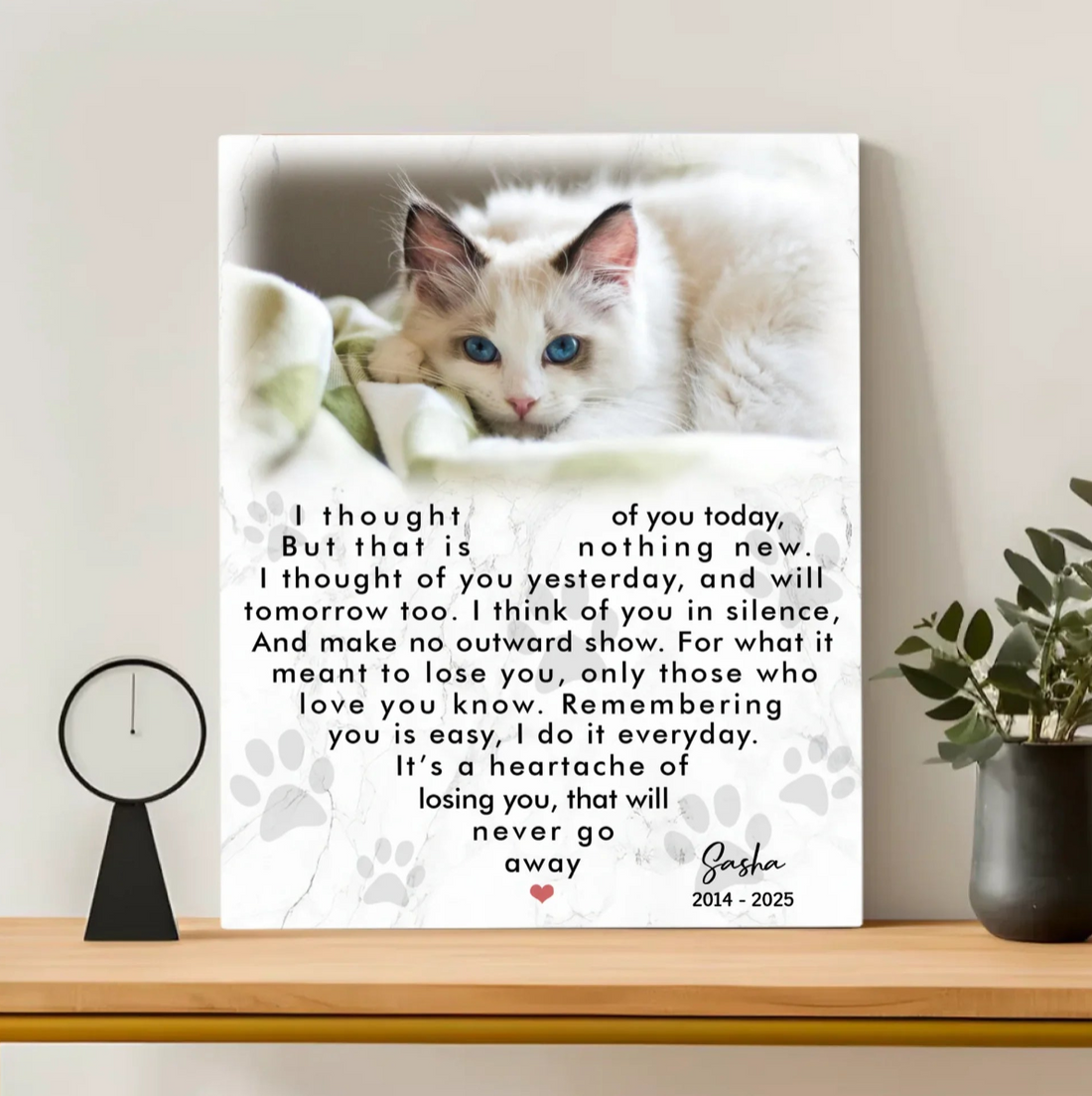 I Thought Of You Today Cat Poem | Custom Cat Memorial Canvas Print