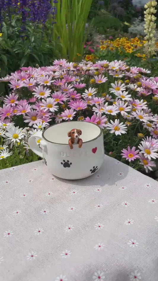 Custom Pet Figurine Mug with Name – Handmade Cat & Dog Ceramic Mug