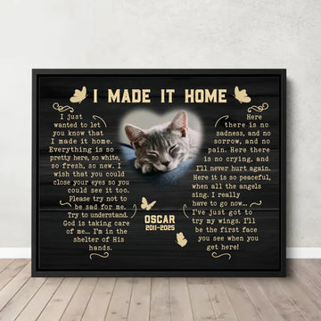 I Made It Home Cat Poem | Custom Cat Memorial Canvas Print | Butterfly Shape