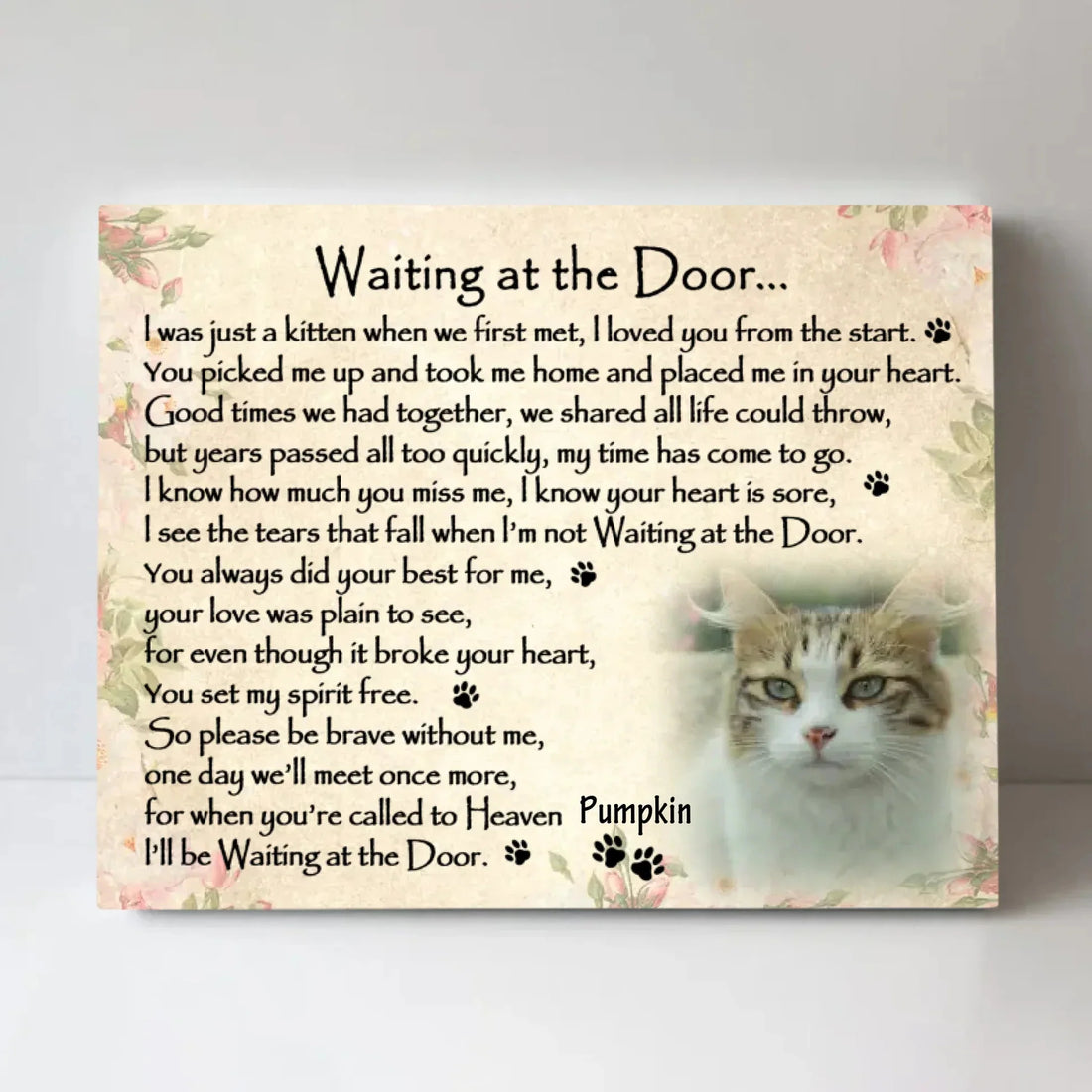Waiting At The Door Cat Poem | Custom Cat Memorial Canvas Print