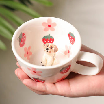 Custom Colorful Pet Mug Personalized Handmade Pink Floral Strawberry Dog Coffee Mug