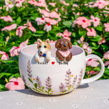 Custom Pet Figurine Mug with Name – Handmade Cat & Dog Ceramic Mug