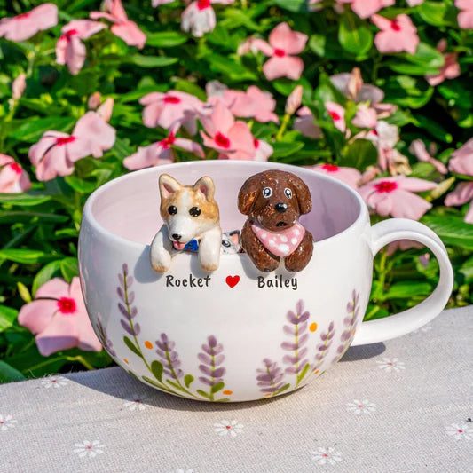 Custom Pet Figurine Mug with Name – Handmade Cat & Dog Ceramic Mug