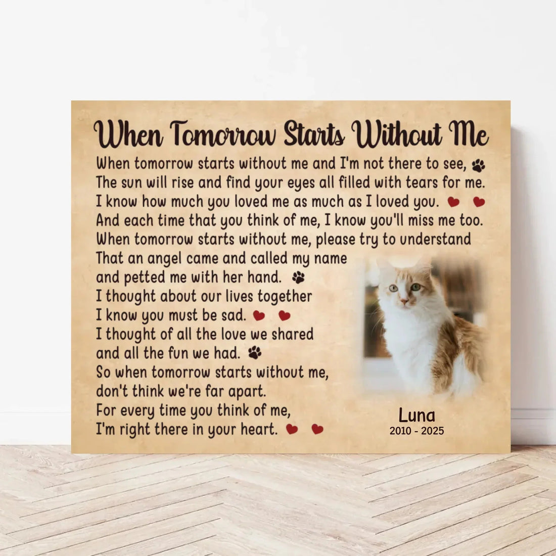 When Tomorrow Starts Without Me Cat Poem | Custom Cat Memorial Canvas Print